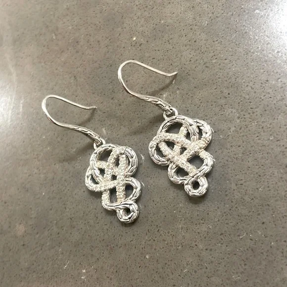 John Hardy Silver & Diamond Earrings - Picture 1 of 3
